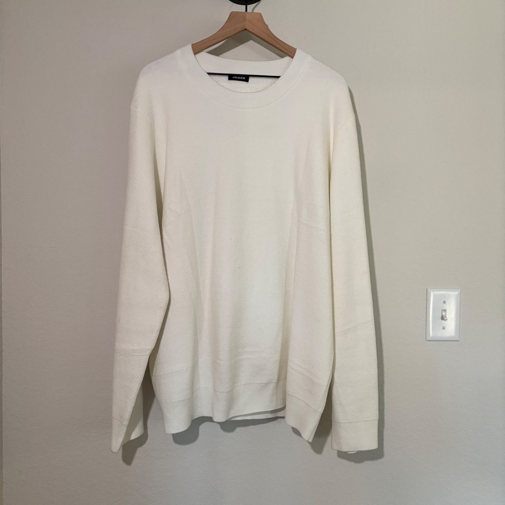JMIERR Sweater 3XL Fuzzy Knit Polyester White Minimalist Cozy Mens